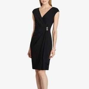 American Living black jersey V-neck wrap sheath party dress sz 14